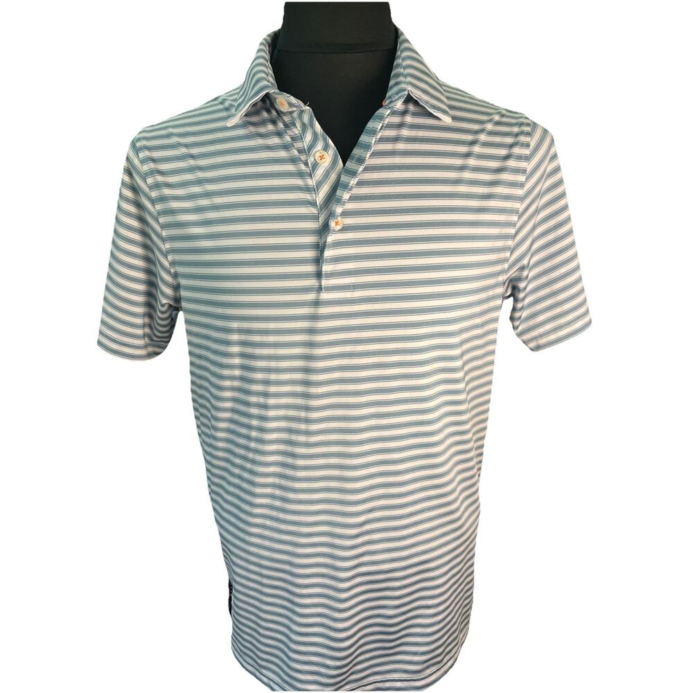 Maelreg Men’s Blue Grey White Striped Golf Polo Small